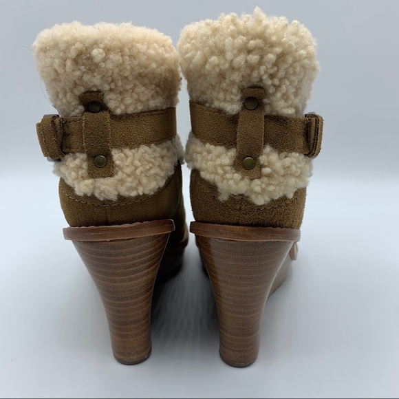Ugg Suede Wedge Shearling Boot Chestnut - Picture 4 of 9